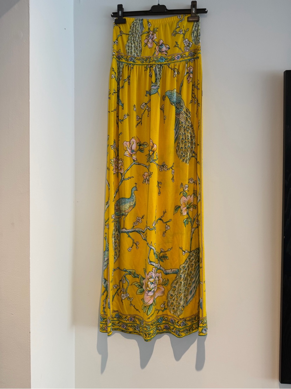 Vintage Maurice -Yellow Floral Peacock Maxi Skirt - Yellow